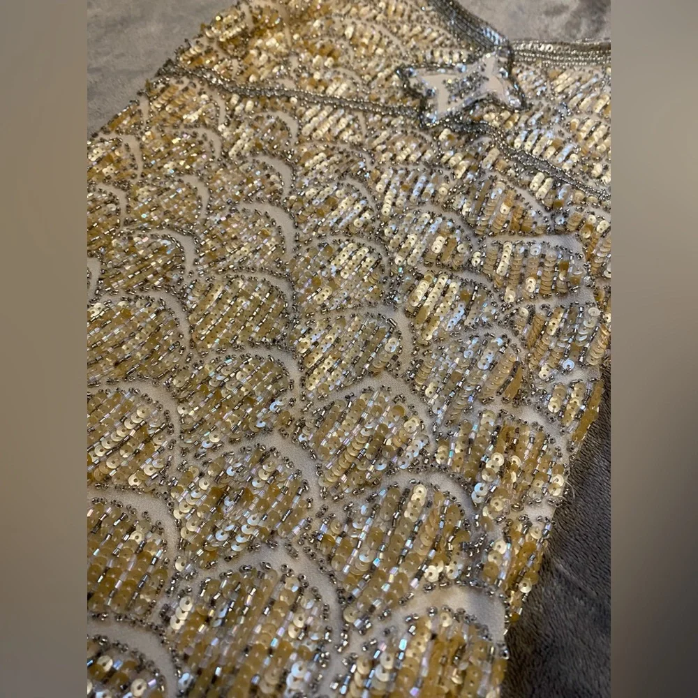 Vintage 90s Y2K 100% Silk Beaded Dress Flapper Mermaid Silk Dress Prom Flapper - Picture 7 of 10